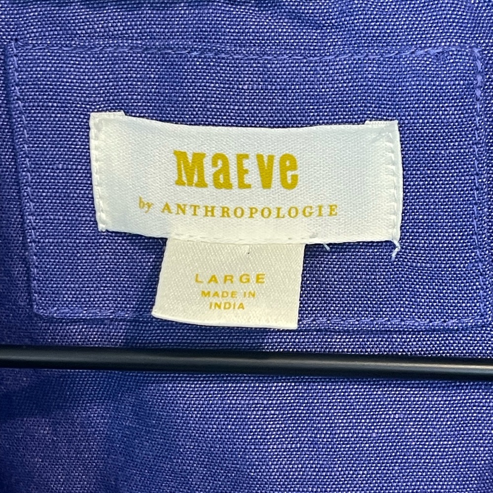 Maeve Linen Blend Short Sleeve Button-Down Shirt - Violet Blue, Anthropologie, L - Picture 4 of 16